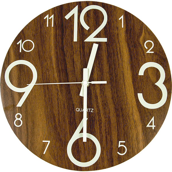 Glow In Dark Wall Clock Luminous Quartz Wooden Non Ticking Home Decor 12”/30cm