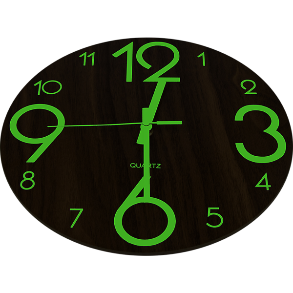 Glow In Dark Wall Clock Luminous Quartz Wooden Non Ticking Home Decor 12”/30cm