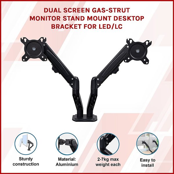 Dual Screen Gas-strut Monitor Stand Mount Desktop Bracket for LED/LC