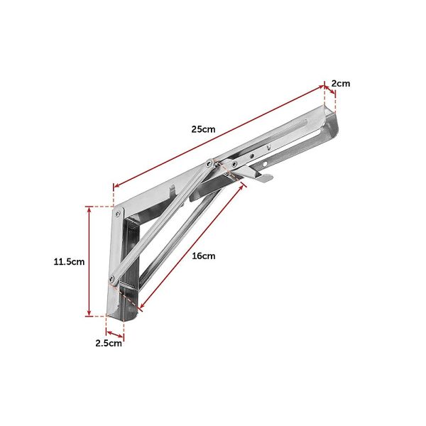 2 Stainless Steel Folding Table Bracket Shelf Bench 50kg Load Heavy Duty – 10 inch