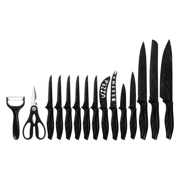 Kitchen 17 Pc Knife Set w/ Block & Sharpener Chef Bread Steak Knives