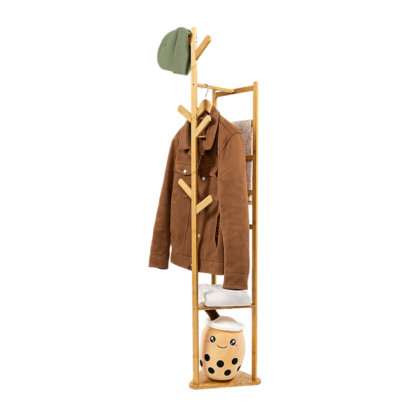 Clothes Coat Rack Garment Stand Shelf Wooden Tree Hanger Bag Hat Hook Holder