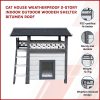 Cat House Weatherproof 2-Story Indoor Outdoor Wooden Shelter Bitumen Roof