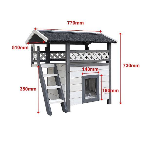 Cat House Weatherproof 2-Story Indoor Outdoor Wooden Shelter Bitumen Roof