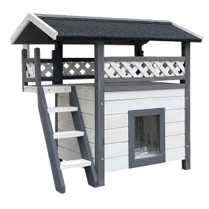 Cat House Weatherproof 2-Story Indoor Outdoor Wooden Shelter Bitumen Roof