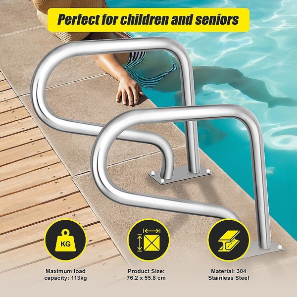 Swimming Pool Hand Rail Step Grab Rail 76.2×55.8cm with Drill Bit