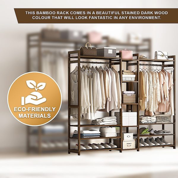 Portable Clothes Rack Coat Garment Stand Bamboo Rail Hanger Airer Closet