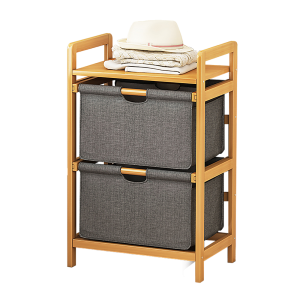 Bamboo Shelf with Storage Hamper - Wooden Bamboo Removable Bags.