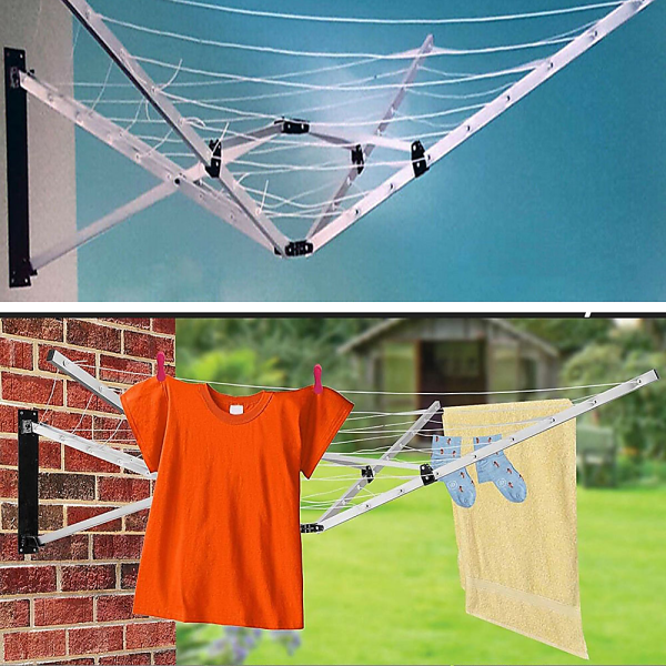 Wall Mounted 5 Arm 26m Clothes Airer Folding Concertina Cloth Dryer Washing Line