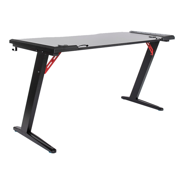 LED Gaming Desk Computer Table with Cup Holder Headphone Hook Cable Hole