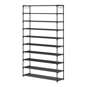 10 Tier Black Shoe Rack Metal Shoe Storage Organizer Rack 50-Pair Large Capacity