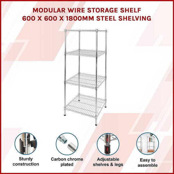 Modular Wire Storage Shelf Steel Shelving – 60x60x180 cm, Without wheel