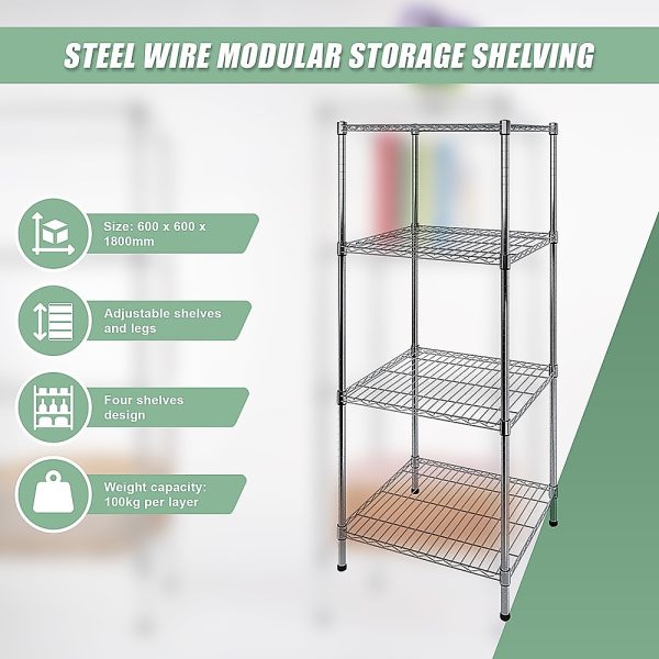 Modular Wire Storage Shelf Steel Shelving – 60x60x180 cm, Without wheel