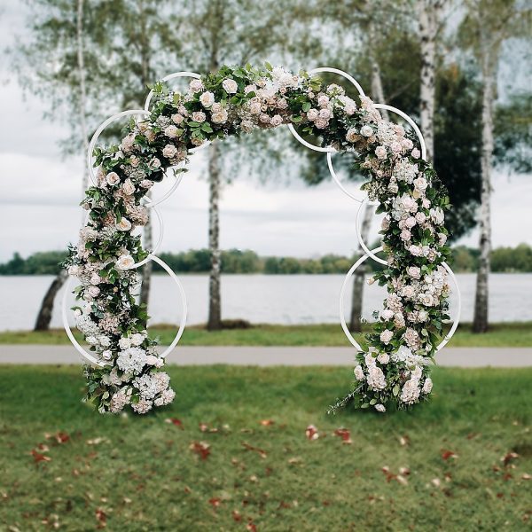 2pcs Round Wedding Arch Backdrop Rings Loops Flower Balloon Lawn Row Stand