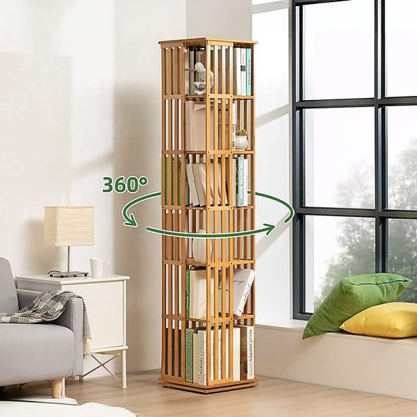 360 Rotating Bookshelf Bamboo Storage Display Rack Shelving in Wood