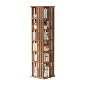 360 Rotating Bookshelf Bamboo Storage Display Rack Shelving in Dark Wood