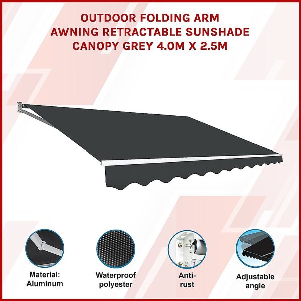 Outdoor Folding Arm Awning Retractable Sunshade Canopy Grey 4.0m x 2.5m