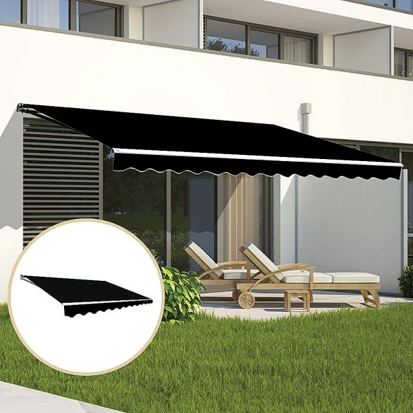 Outdoor Folding Arm Awning Retractable Sunshade Canopy Black 5.0m x 2.5m