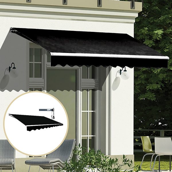 Motorised Outdoor Folding Arm Awning Retractable Sunshade Canopy Black 3.0m x 2.5m