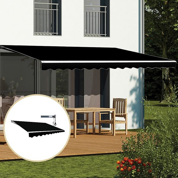 Motorised Outdoor Folding Arm Awning Retractable Sunshade Canopy Black 5.0m x 2.5m