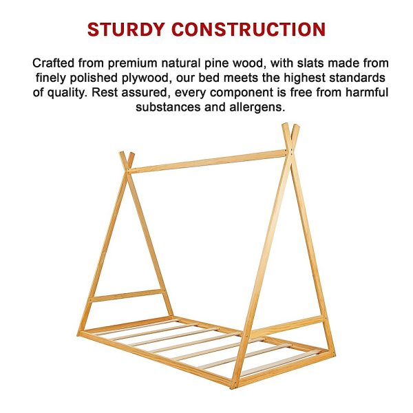 Kids Tent Montessori Toddler Floor Bed Wooden Bedframe