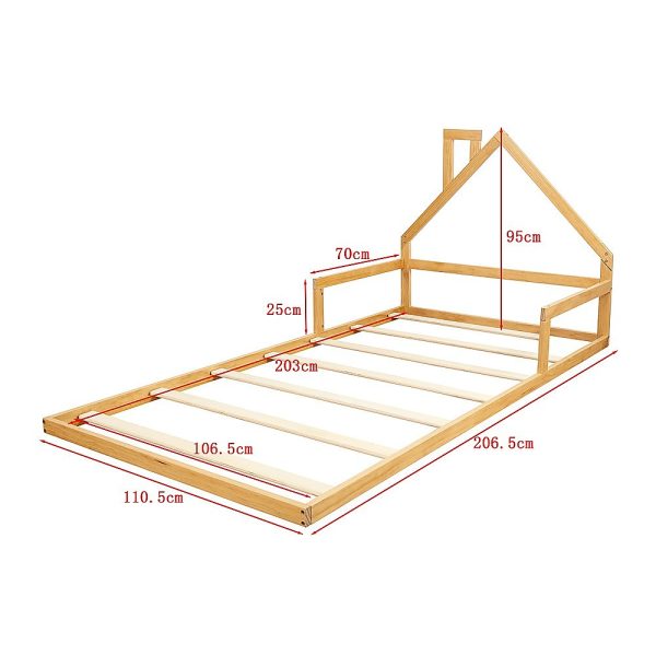 Montessori Wood Floor Bed House Frame for Kids and Toddlers