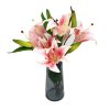 Premium Faux Lily In Glass Vase (Artificial Tiger Lily Arrangement) – Pink and White and Green