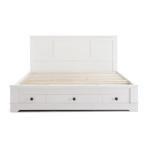 Margaux White Coastal Lifestyle Bedframe with Storage Drawers Double