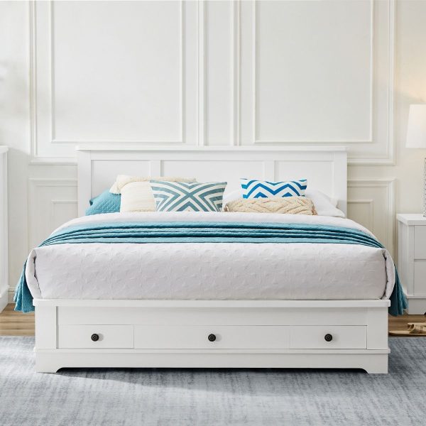 Ebor White Coastal Lifestyle Bedframe with Storage Drawers Queen