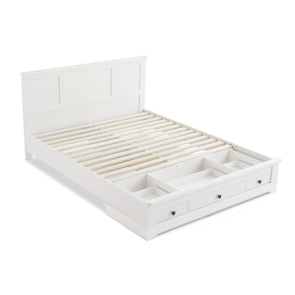 Ebor White Coastal Lifestyle Bedframe with Storage Drawers Queen