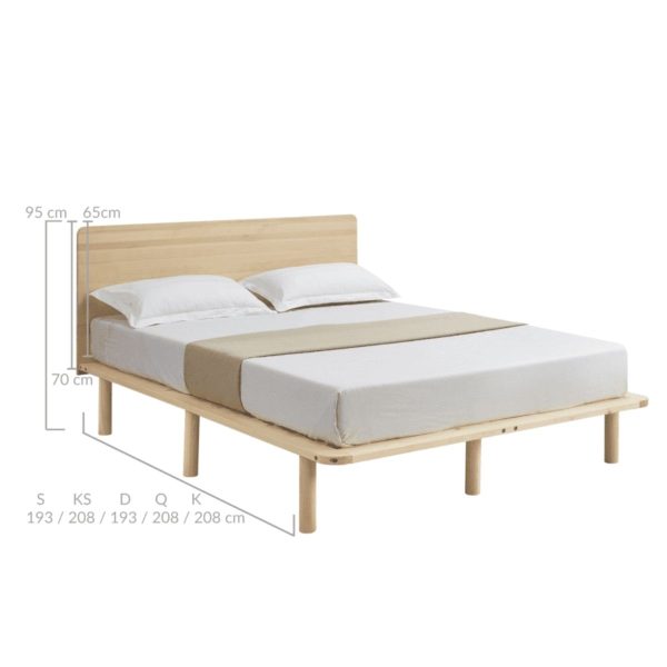 Natural Solid Wood Bed Frame Bed Base with Headboard Double