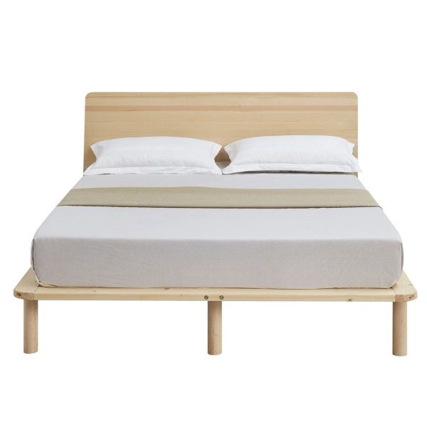 Natural Solid Wood Bed Frame Bed Base with Headboard Queen