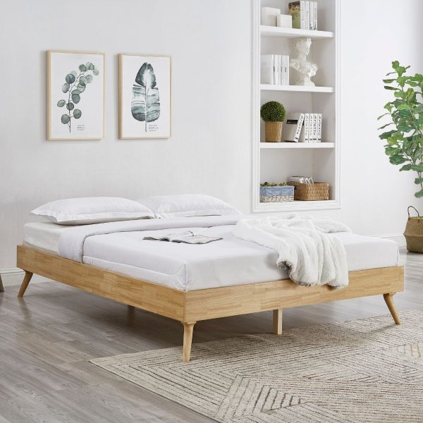 Natural Oak Ensemble Bed Frame Wooden Slat Double