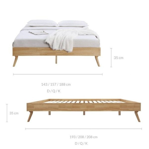 Natural Oak Ensemble Bed Frame Wooden Slat – KING