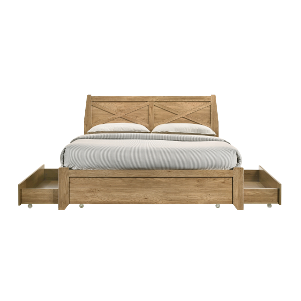 Mica Natural Wooden Bed Frame with Storage Drawers Double