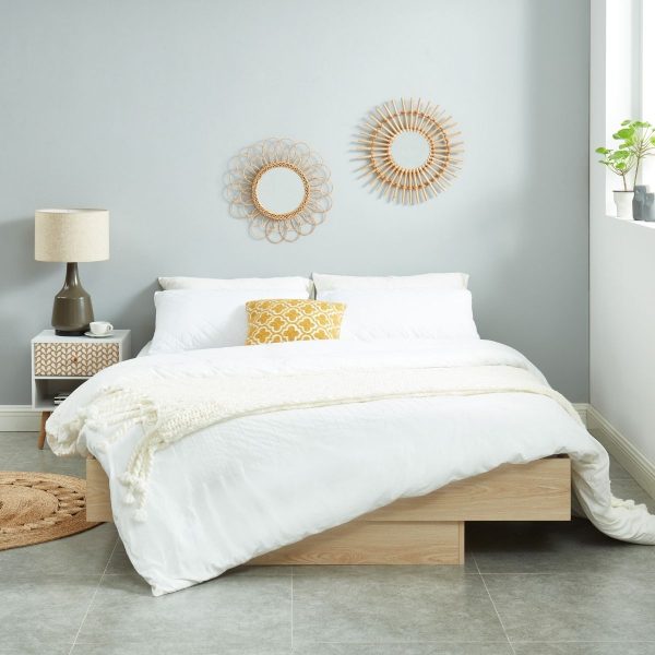 Estella Natural Oak Wood Floating Bed Base Double