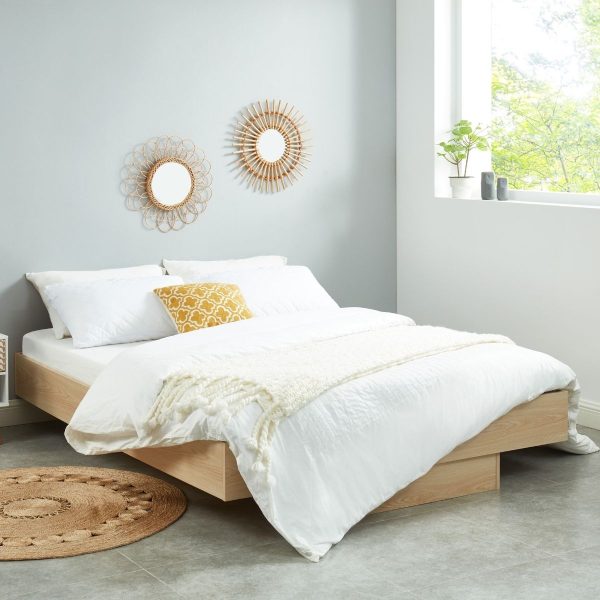 Estella Natural Oak Wood Floating Bed Base Double