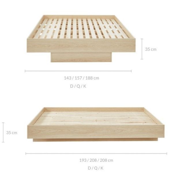 Estella Natural Oak Wood Floating Bed Base Double