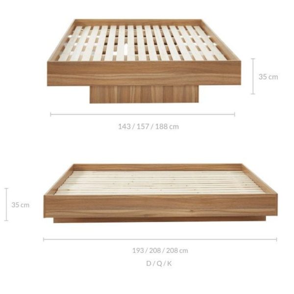 Walnut Oak Wood Floating Bed Base Queen