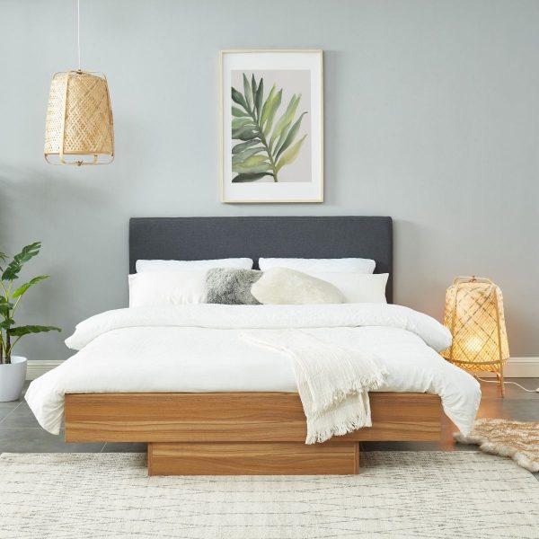 Walnut Oak Wood Floating Bed Frame Queen