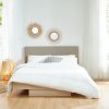 Natural Oak Wood Floating Bed Frame Queen