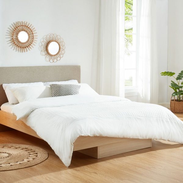 Natural Oak Wood Floating Bed Frame Queen