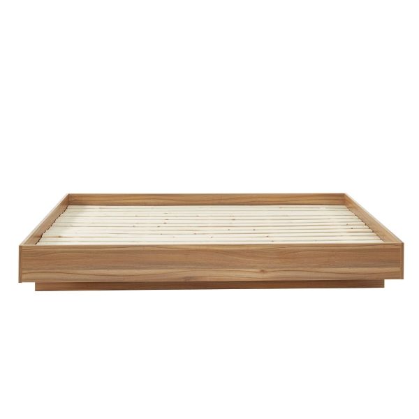 Walnut Oak Wood Floating Bed Base King