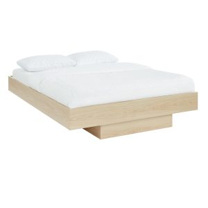 Natural Oak Wood Floating Bed Base King