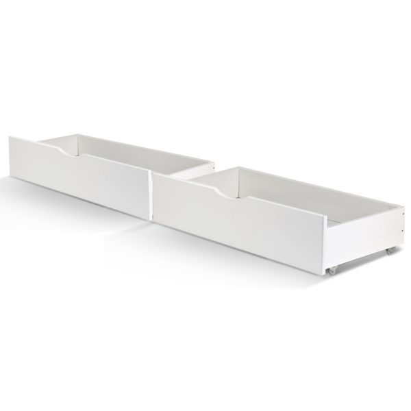 2x Storage Drawers Trundle for Single Wooden Bed Frame Base Timber – White