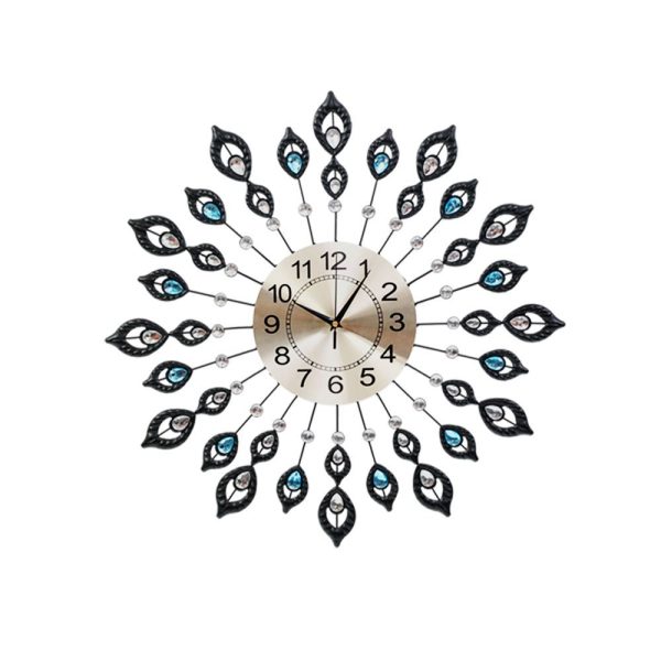 60cm Wall Clock Large 3D Peacock Crystal Silver