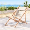 Outdoor Chairs Sun Lounge Deck Beach Chair Folding Wooden Patio Furniture – Beige