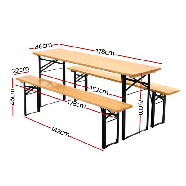 Wooden Outdoor Foldable Bench Set – Natural