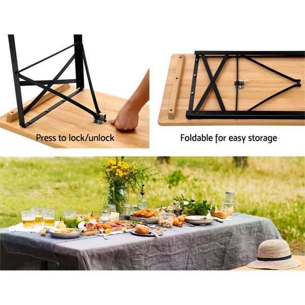 Wooden Outdoor Foldable Bench Set – Natural