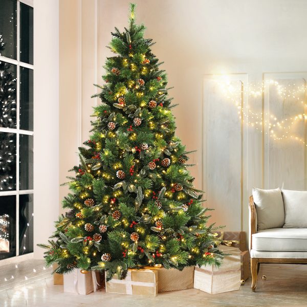 2.1M Christmas Tree with Pine Cones Red Berries Prelit LED Warm Lights